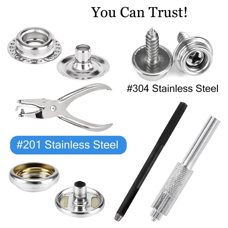 Canvas Snap Kit Marine Grade Stainless Steel Snaps,Screw Snaps,Boat Cover Snaps,Carpet Snap Kit With Setting Tool 314PC
