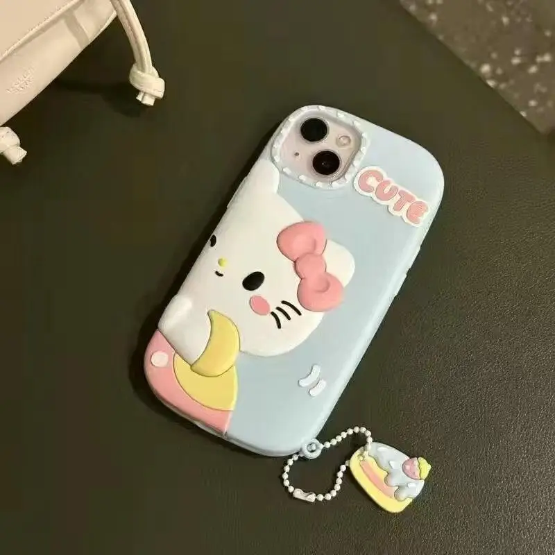 Miniso Kawaii Iphone15 12/13/14Promax Phone Case Hello Kitty Cartoon Cute 3D Silica Gel Cell Phone Protective Case Fashion