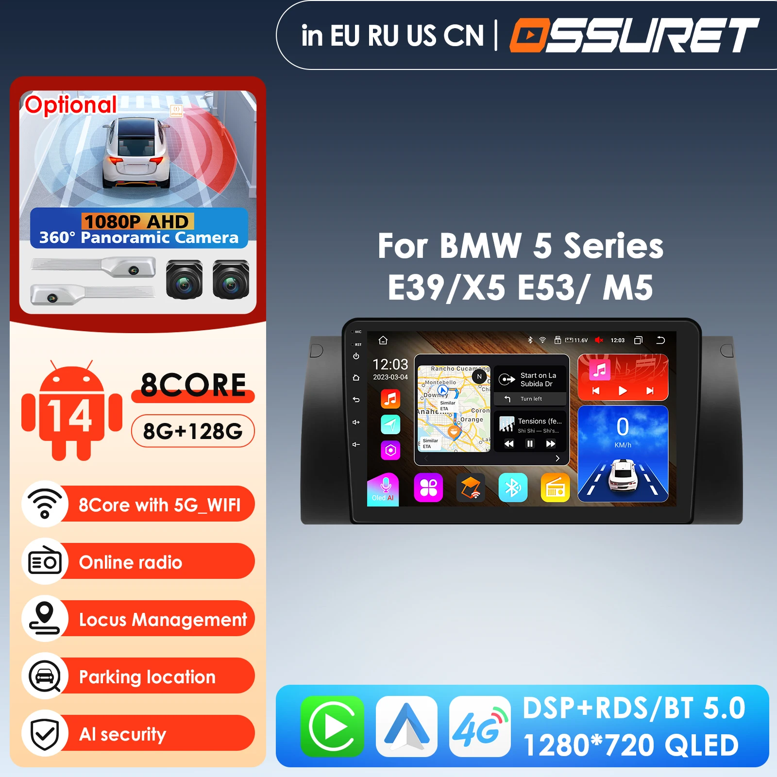 

2DIN автомагнитола Android 14 с мультимедийным видеоплеером для BMW 5 X5 E53 E39 M5 1996-2003, навигационный экран, стерео, Carplay, Auto, 4G, WIFI