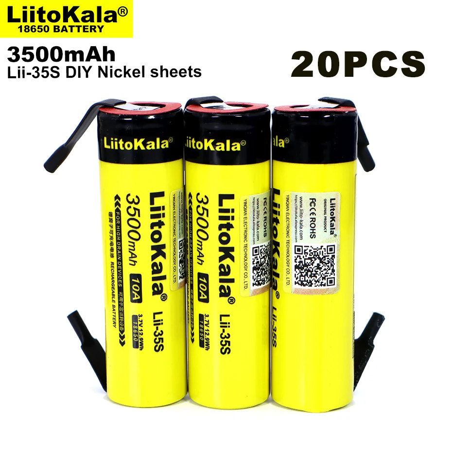 

20PCS LiitoKala Lii-35S DIY NicKeI 18650 3500mAh 3.7V Rechargeable Lithium Battery For Flashlight