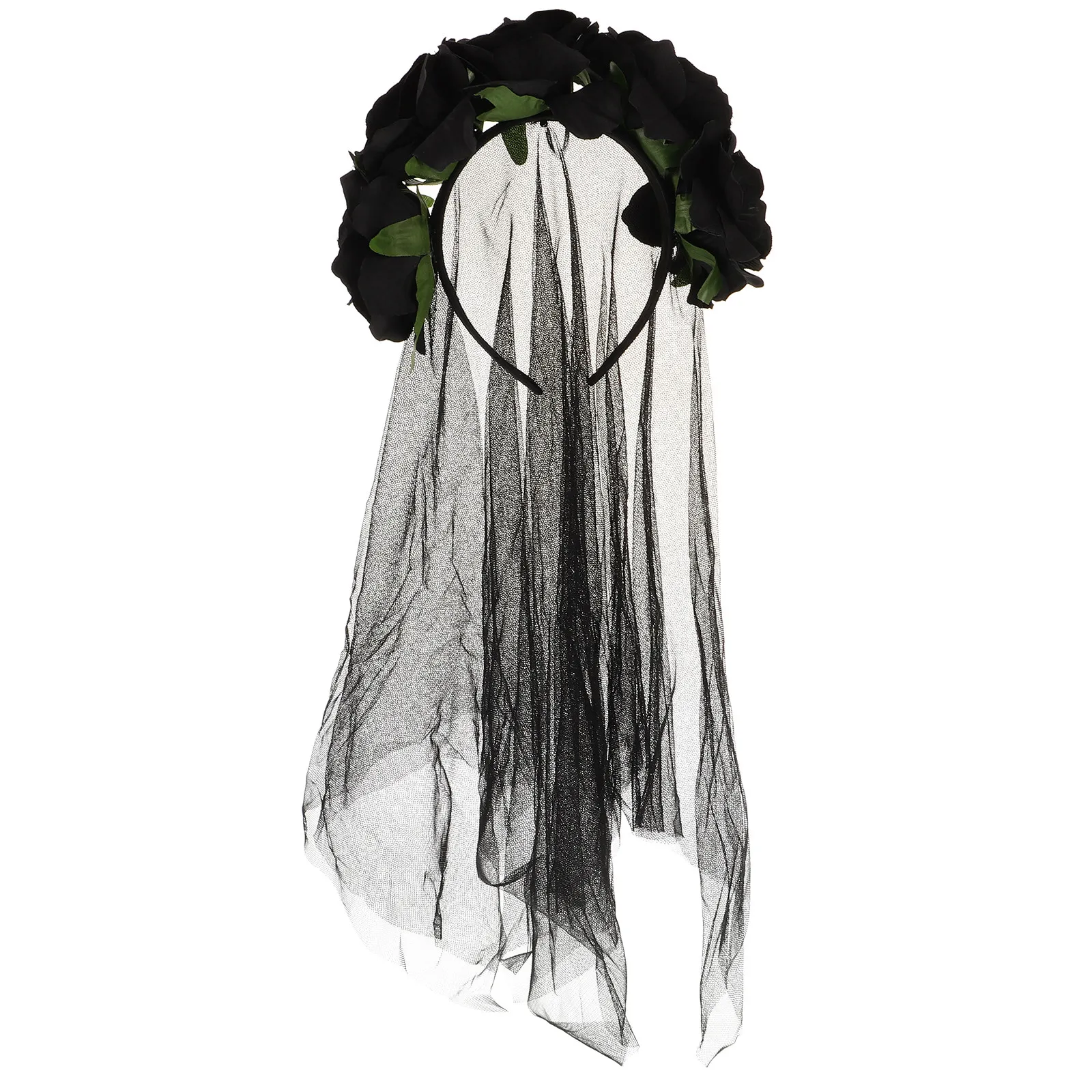

Halloween Rose Decor Veil Black Pattern Funny Lightweight Makeup Veil for Festival Carnival Party Headband Hair Accessory