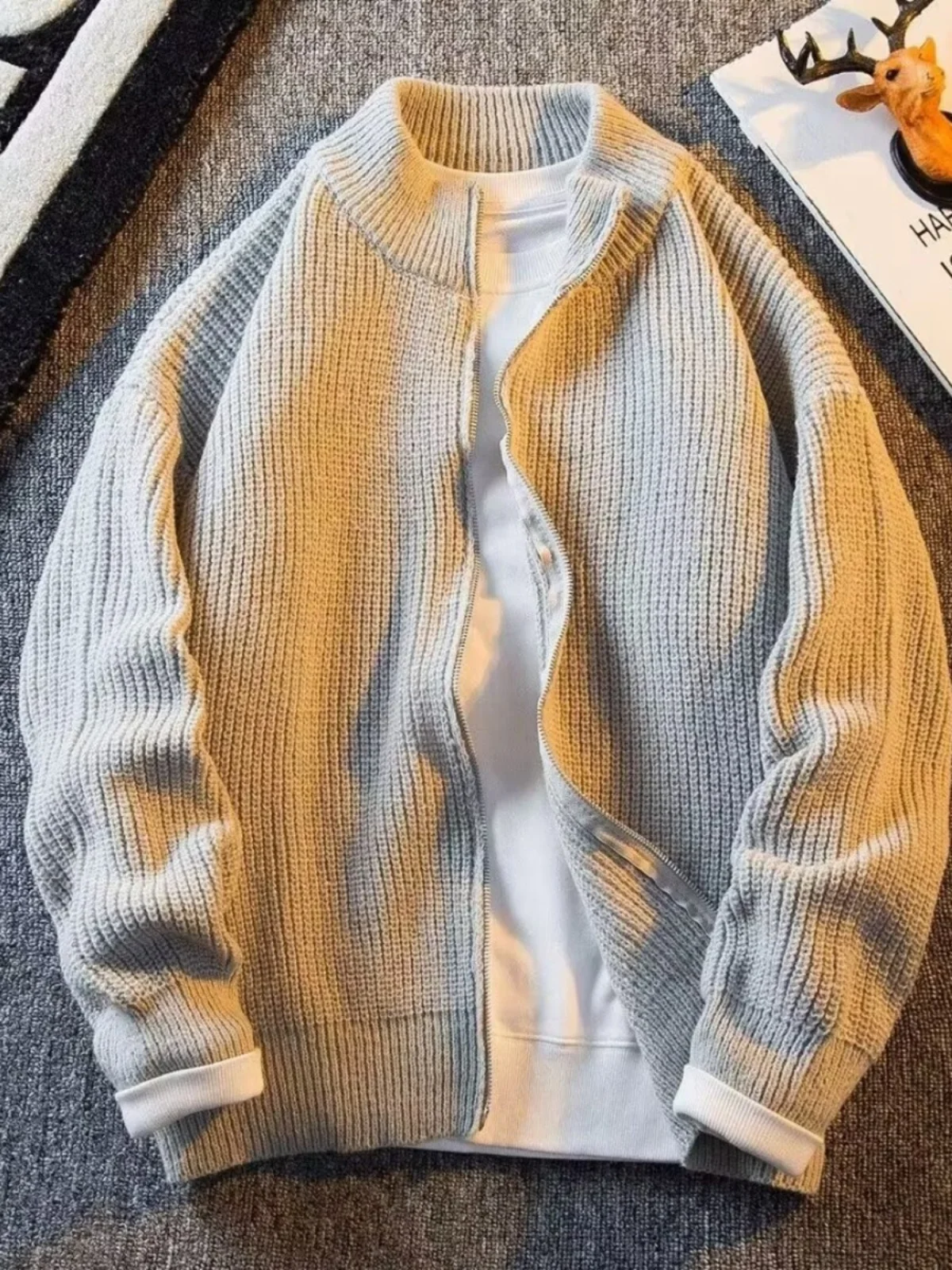 

Men's Knitted Sweater Jaet Spring Autumn Casual Loose Stand Collar Open Cardigan Versatile Youthful Sle Long Sve Top