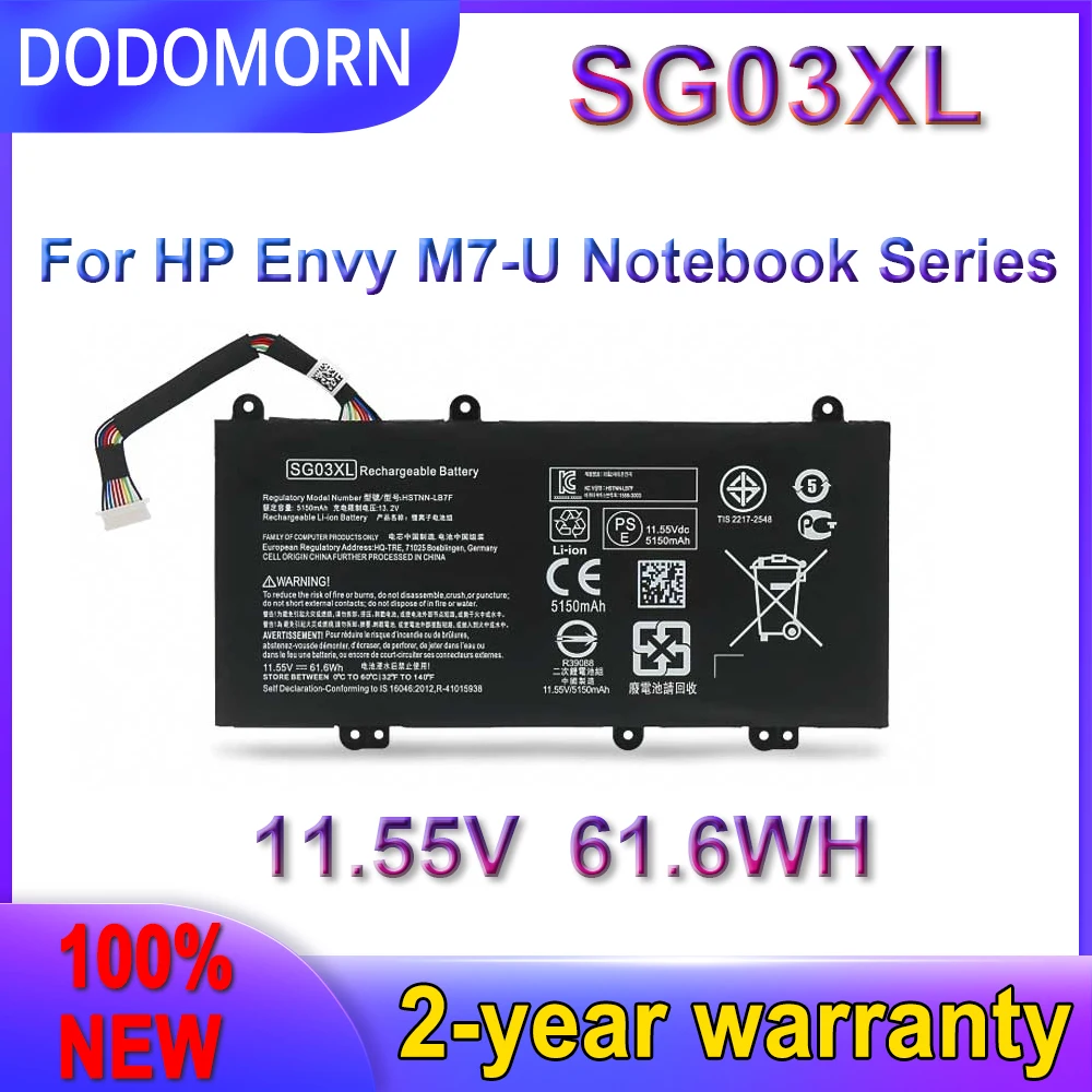 

DODOMORN New SG03XL Battery For Hp Envy 17-U110NR 17-U163CL 17-U273CL 17-U011NR 17-U108CA W7D93UA W2K88UA W2K86UA 11.55V 5150mAh