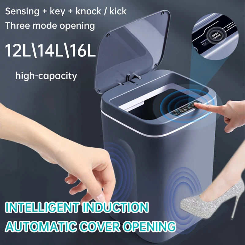 18-12L Intelligent Induction Trash Can Automatic Multi-function Electric Touch Storage Bucket Household Kitchen Toilet Trash Can