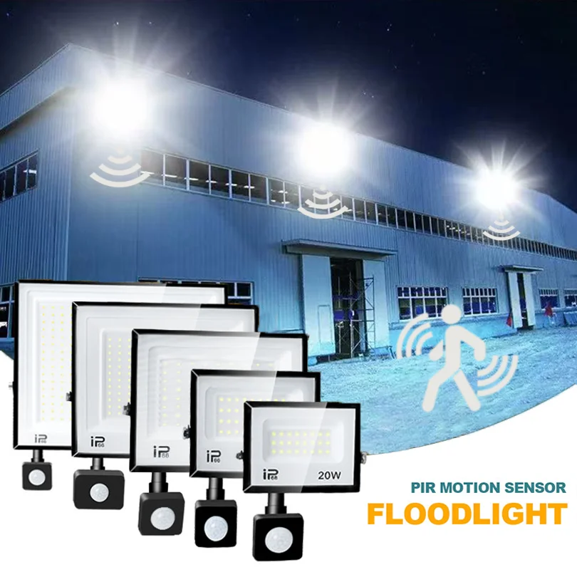 LED PIR Motion Sensor Floodlight Outdoor Wall Light White Light 150W 100W 50W 30W 20W IP66 Waterproof LED Spotlight For Garden