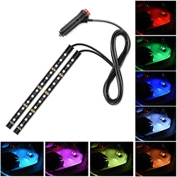 12LED Strip Lamp USB Car Cigarette Lighter Atmosphere Light Multicolor Adhesive Tap Auto Decoration Dash Foot Socket Car Styling