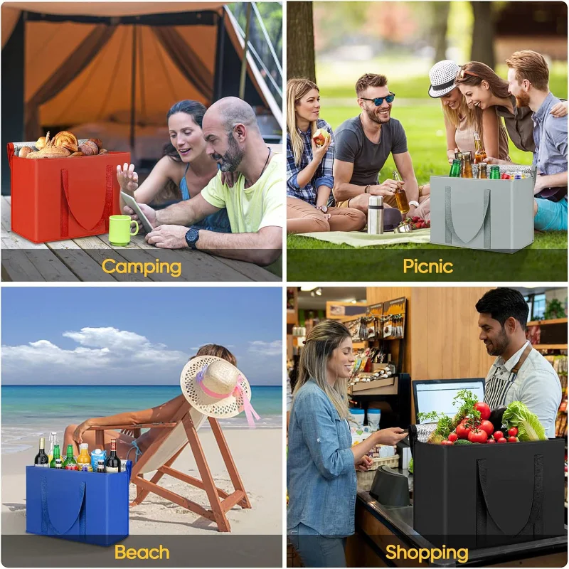 أكياس معزولة لحامل المشروبات ، جيب بقالة قابل لإعادة الاستخدام ، عزل قابل للطي ، كيس ثلج للمشروبات ، كيس حراري للطعام ، مبرد الغداء