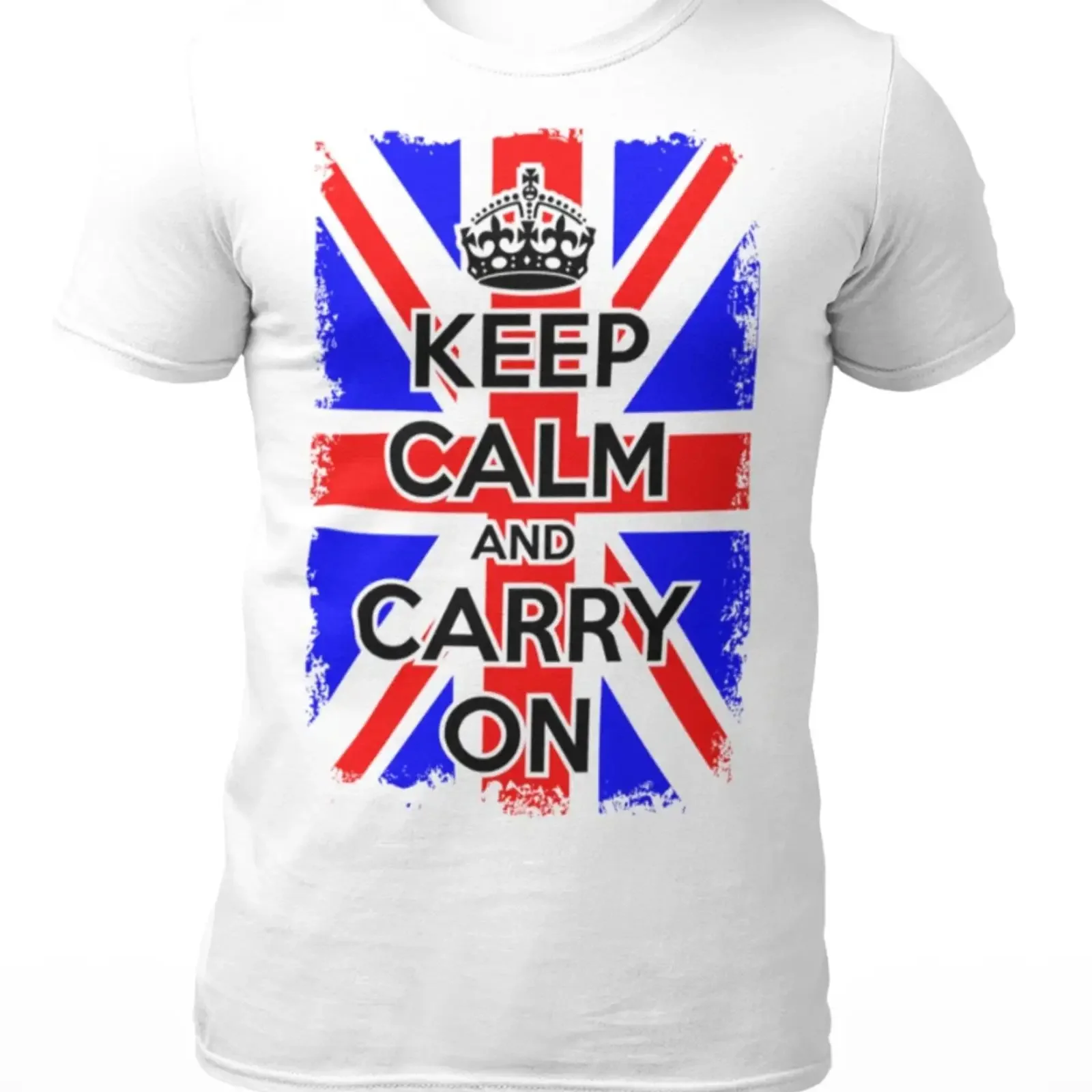 Keep Calm And Carry On Grunge British Flag Herren T Shirt Damen vintage Washed streetwear Stretched homme Soft fashion Slightly