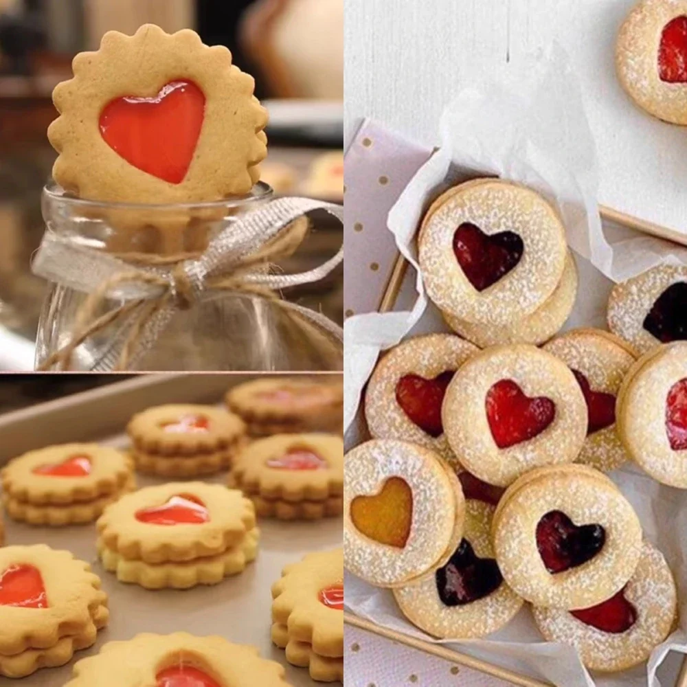 Runde Ausstechformen mit Hohlherz-Design für Valentinstag, Herzförmige Sandwich-Keksformen, Backformen für Fondant-Stempelarbeiten – Detail 1