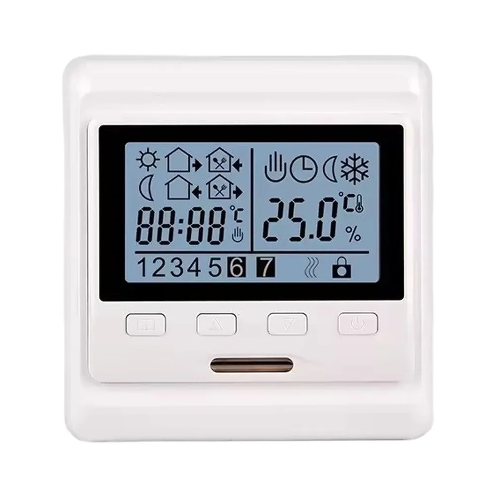 16A Programmable Underfloor Heating Thermostat 86x86mm White PC Weekly Timer Dual Sensor Electric Floor Temperature Controller