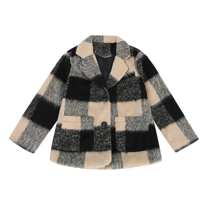 

Korean Girls plaid woolen coat autumn thickened mid length Hepburn style high-end feeling suit woolen jacket casual Blazer