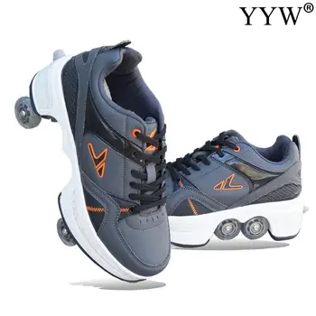 Patines de ruedas deformables para niños y adultos, zapatillas informales de 4 ruedas para caminar, 2024