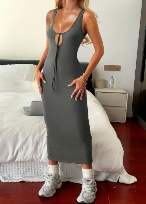 2025 الخريف/الشتاء Y2K حار فتاة نمط الحمالة، الورك المعانقة فستان طويل، فستان المرأة #2