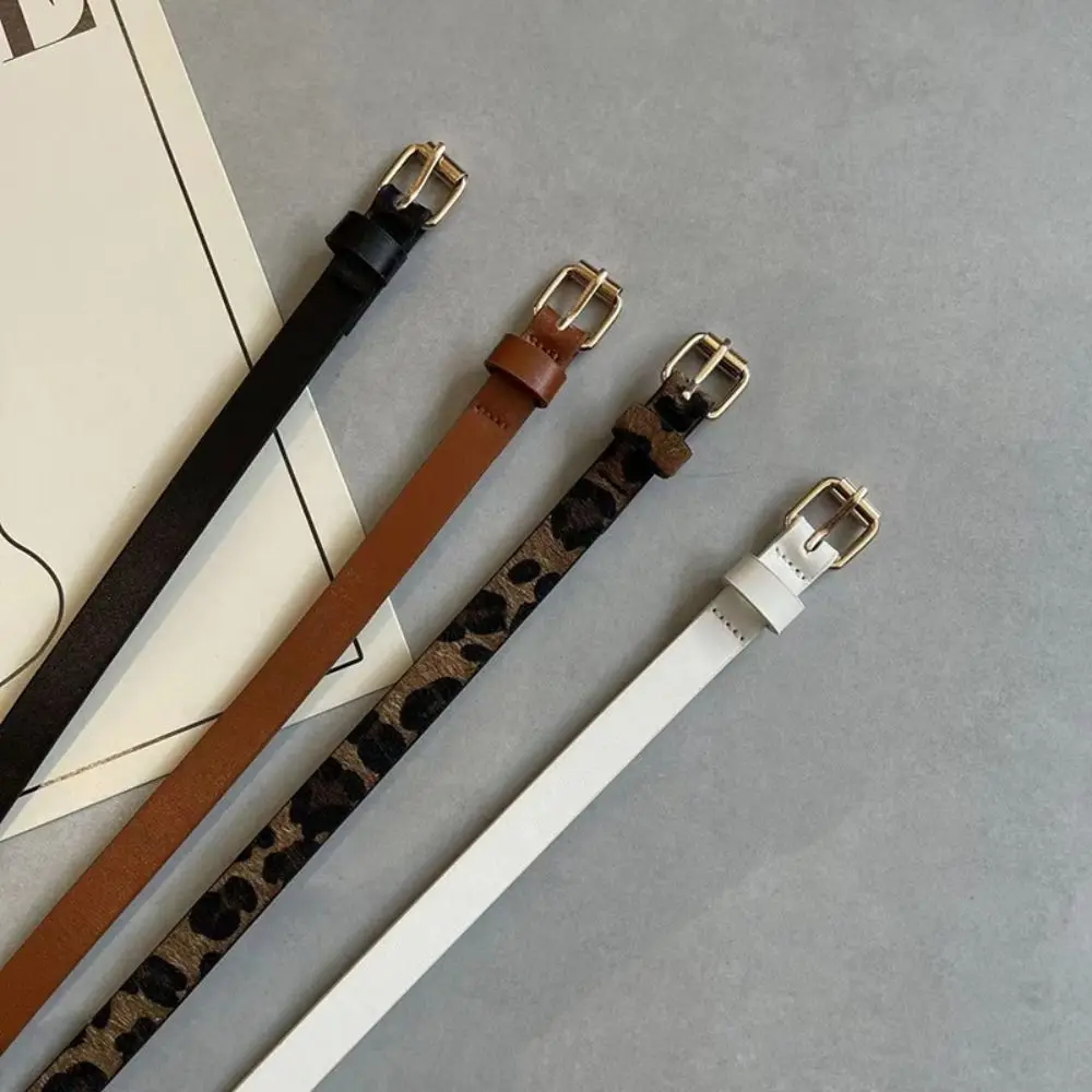 Cintura con motivo leopardato con fibbia in metallo Cintura in vita sottile stile coreano in pelle PU Decorazione per pantaloni Decorazione per abito laterale sottile quotidiano