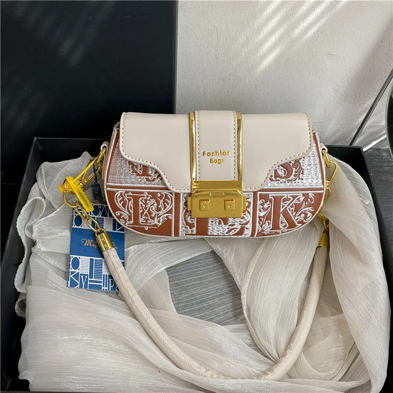 

2025 Retro Underarm Bag - Women's Crossbody/Handheld Purse, Vintage Colorblock Design, Trendy French Baguette Style