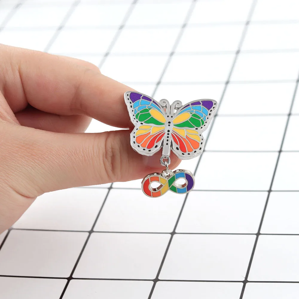 Autistic Pride Brooch ADHD Awareness Enamel Pin Rainbow Butterfly Infinity Symbol Badge Mental Health Neurodiversity Jewelry - view 3