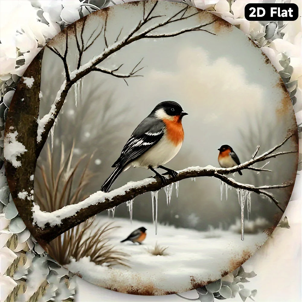 2D Flat, 1pc Serene for Nature'S Elegance Bird Perched on Branch Design - 8-Inch Round Wall Art, Decorative Plaque & Sign for Li