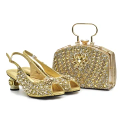 Doershow African Shoes And Bag Matching Set With GOLD Hot Selling Women Italian Shoes And Bag Set For Wedding HJB1-2