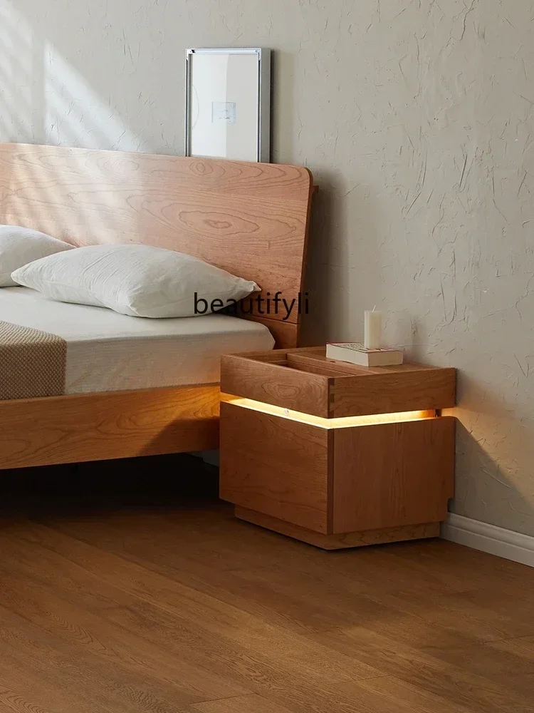 ss8350 Cherry Nordic Solid Wood Modern Bedroom Log Bedside Japanese Style