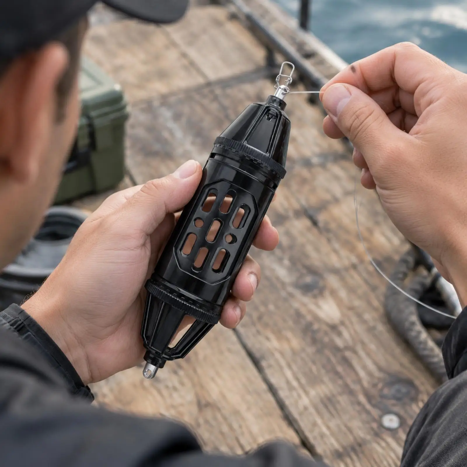 Sturdy Polycarbonate Cage for Fishing with Rotating Top Control Scent Release Fish