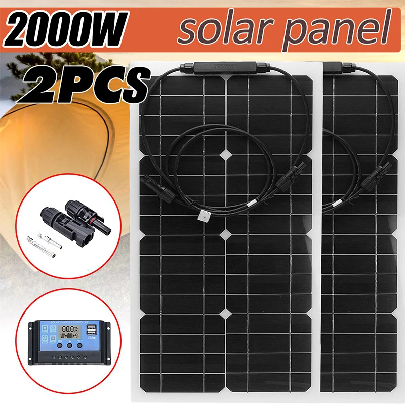 1000W2000W Solar Panel 12V/24V Solar Charge Regulator External Battery Charger For Outdoors Camping Car Yacht RV Mobile Phone