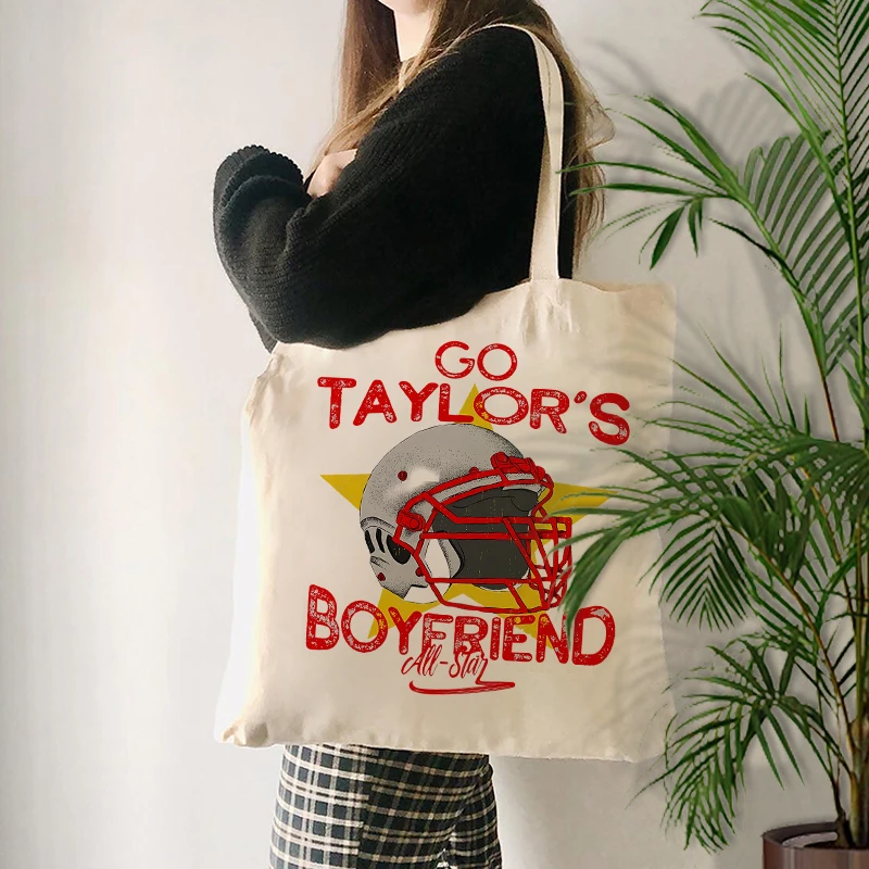 Go Taylor's Boyfriend Pattern Tote Bag Best Gift for TS Fans Women Shopping Bag American Football Fans Merch Shoulder Bags Trend