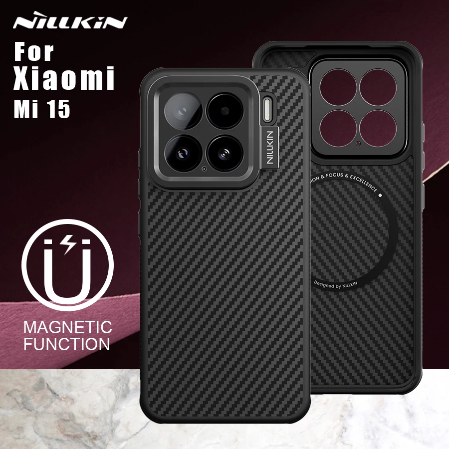 

For Xiaomi 15 5G Case Nillkin Carboprop Aramid Fiber Magnetic Adapt Lens Camera with Stand Back Cover Protection For Mi 15
