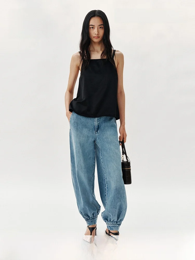 

H&M Summer New Women's Back Button Strap Top Polyester Fiber Square Collar Regular Length Outerwear Vest Strap Dress