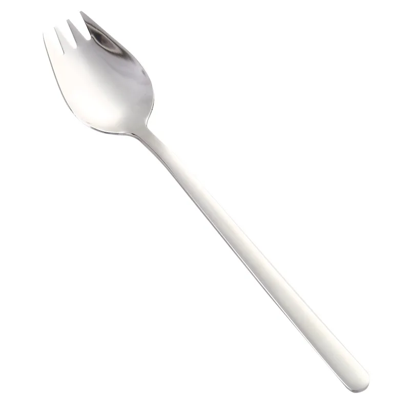 Stainless Steel Fruit Fork Spoon Long Handle Ice Cream Salad Dessert Tableware Convenient Western Multi-Function Silver Spork