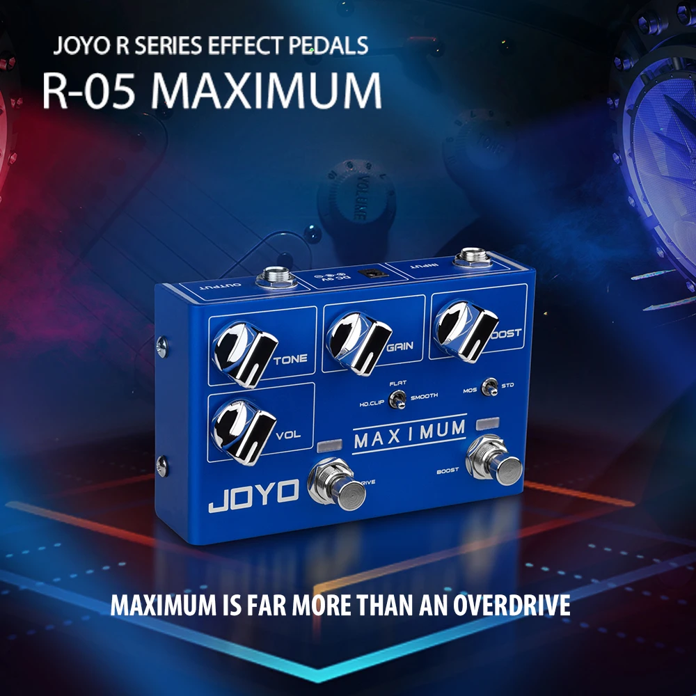 Pedal de Efeito para Guitarra JOYO R-05 MAXIMUM Overdrive, Som Limpo e Selvagem sem Compressão, Efeito de Overdrive com Longa Sustentação.