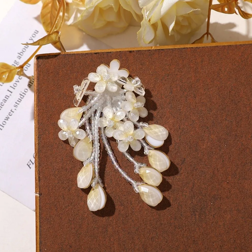 Gradient Color Flower Pendant Chinese Style Floral Design DIY Jewelry Accessory Teardrop Shape Handmade Craft Tassel Charm