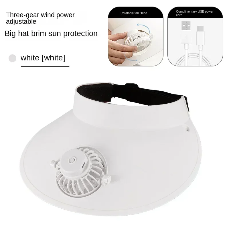 Fan Sun Cap com configurações ajustáveis, alta velocidade do vento, grande volume de ar, elegante e portátil, carregamento USB, configurações múltiplas, presente