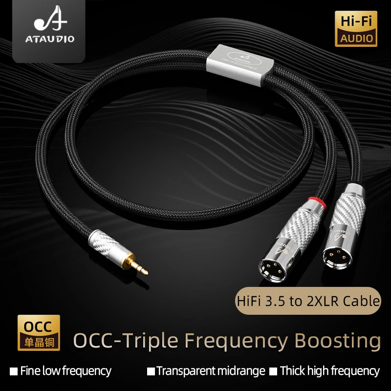 ATAUDIO 3.5mm to 2XLR Audio Cable Hi-end OCC Core Carbon Fiber Gold Plated Stereo 3.5 to 2XLR Male/Female Player Mixer Cable