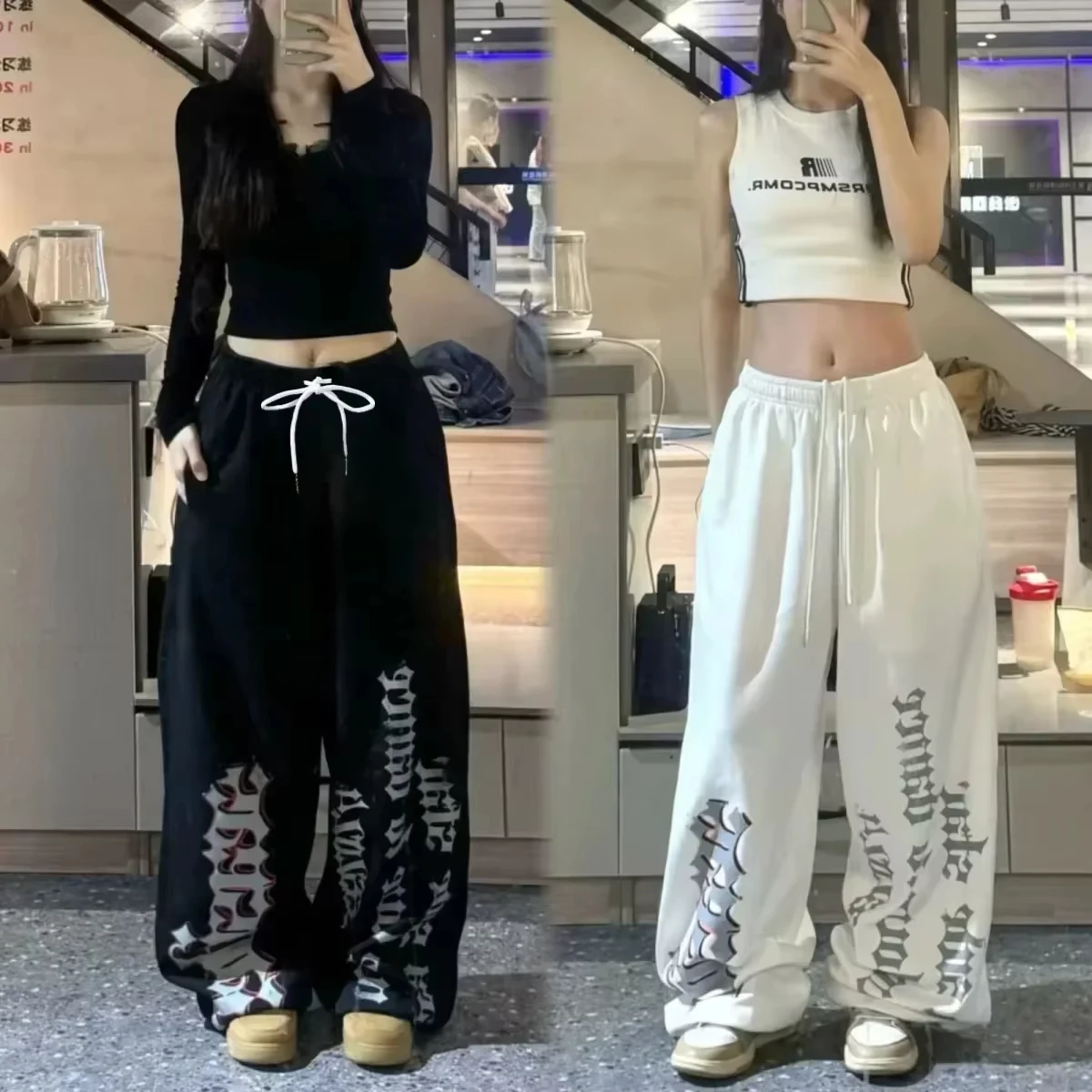 2026 Retro Women's and Kids Wide Leg Track Pants Casual Street Dance Baggy Joggers Pants Trendy Print Letter Design Versatile