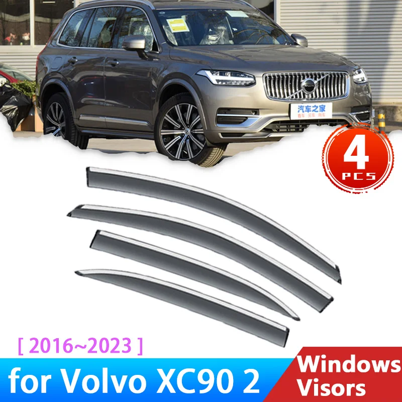 

4x Deflectors for Volvo XC90 2 II 90 2016~2023 2018 Accessories Car Window Visors Rain Eyebrow Guards Sun Visor Smoke Windshield