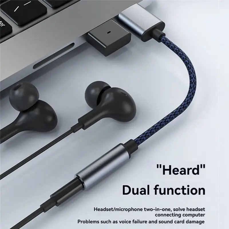 DT51 USB to 3.5mm Audio Adapter, External Stereo Sound Card, USB A to 3.5mm Female Jack for Headphone Mic, Plug and Play for PC
