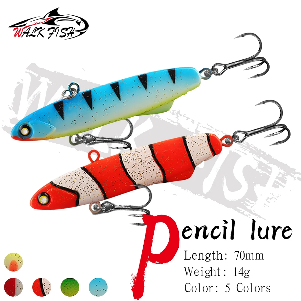 WALK FISH 70mm 14g Pencil-Angelköder Ice Vib Köder Tauchköder für Weitwürfe Künstlicher Köder Dreifachhaken Weicher Süßwasser-Forellenköder