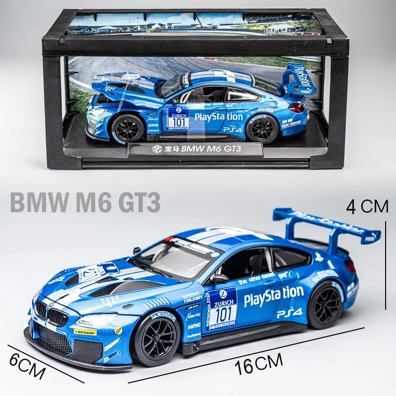 1:32 BMW M6 GT3 Le Mans Alloy Racing Model Die-casting Simulation Sound and Light Alloy Car Model Collection Children\'s Gift