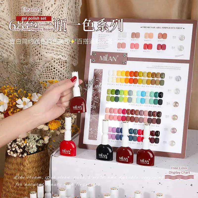 Eleanuos 68 pièces Kit de vernis à ongles Gel avec carte d'affichage couleur 15ml diamant cassé paillettes Gel Salon de manucure tremper Gel UV ensemble entier