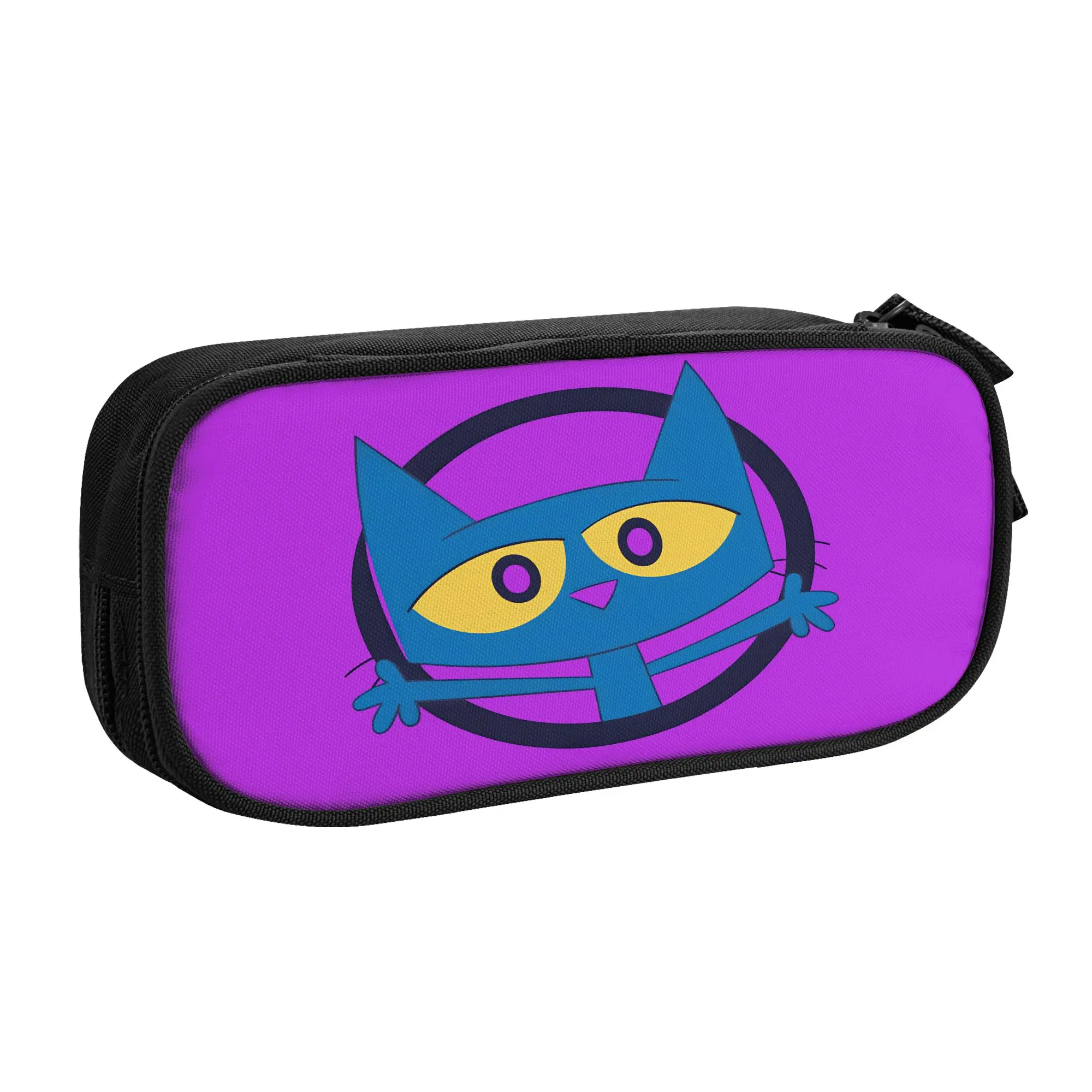 Hello Petes the cat Poster Pencil Case  School Pencil Cases Double Layer Kids Cool Big Pencil Pouch Stationery Organizer