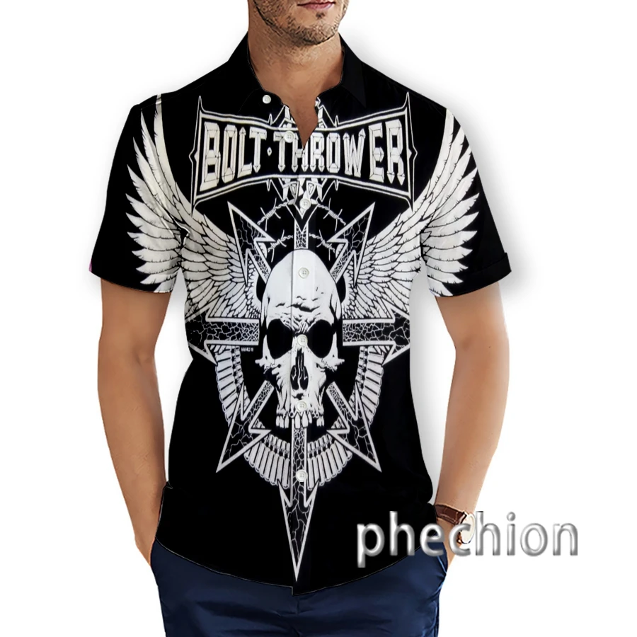 Phechion New Fashion Men's Bolt Thrower Art Funny 3D Print Hwaiian Short Sleeve Beach Shirts T22