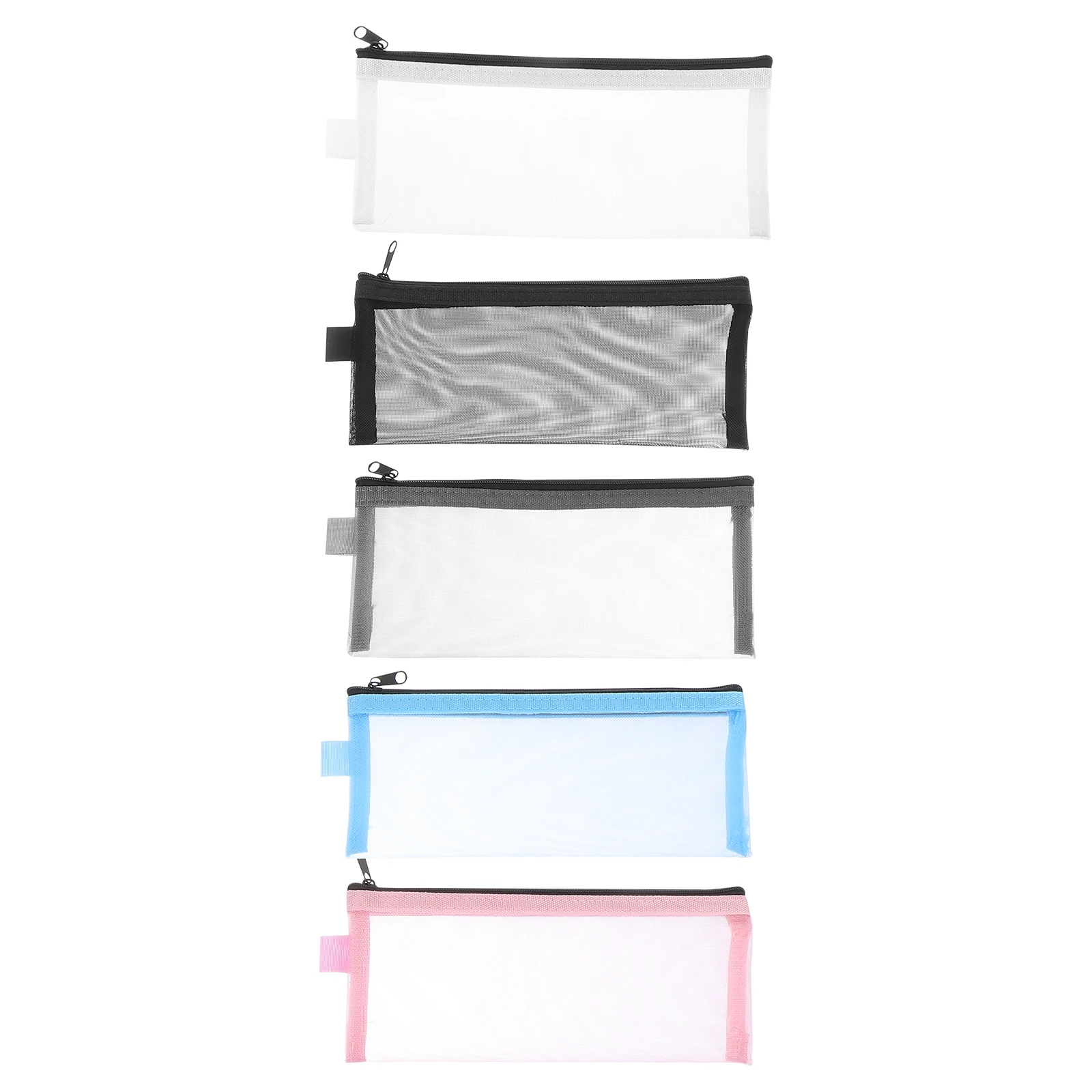 5Pcs Pencil Bag Nylon Net Transparent Pen Pouch Roomy Stationery Holder for School Office Simple Portable Design Gift Idea