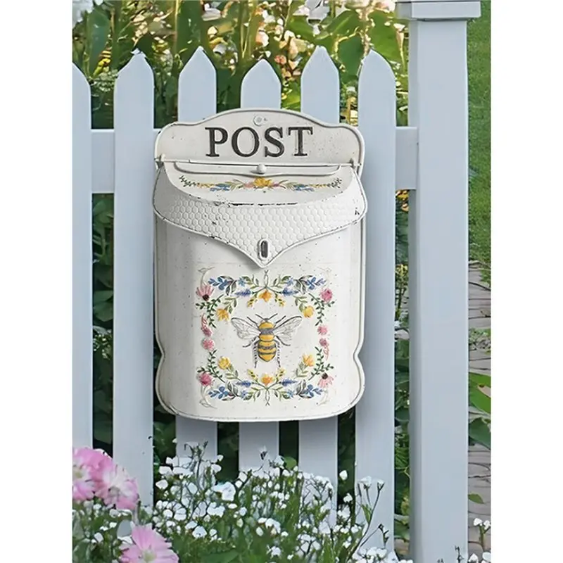 EYFL-Retro Style Mailbox, Wall Metal Mailbox With Bee Pattern, Nostalgic Home Decoration,Wall Mounted Storage Box Bee Box