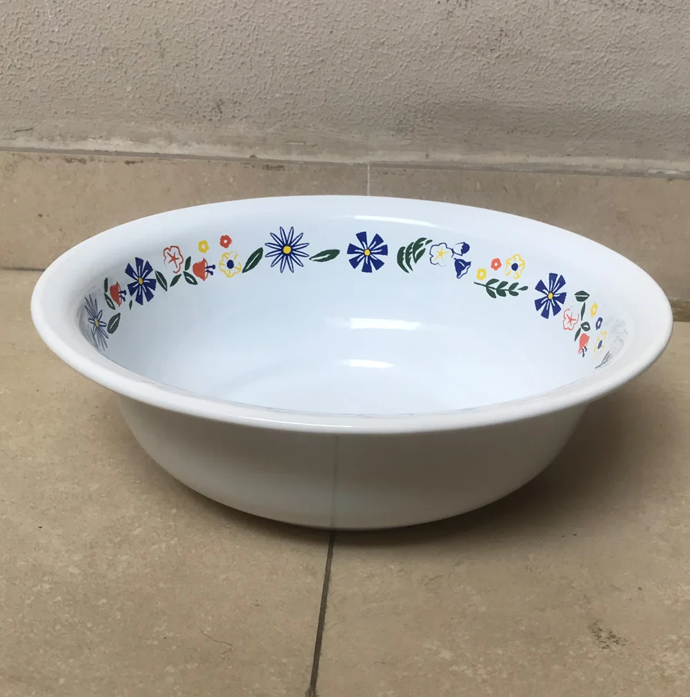 Cream Enamel Washing Basin Bowl with Nice Print