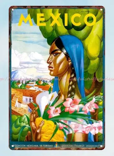 garden vintage reproductions Mexico travel poster 1945 metal tin sign