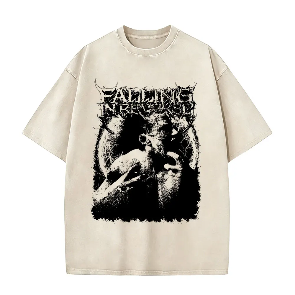 Rock Band Falling in Reverse Double Sided Print T-shirt Men Women Retro Gothic Punk T Shirt Streetwear Washed Vintage Cotton Tee
