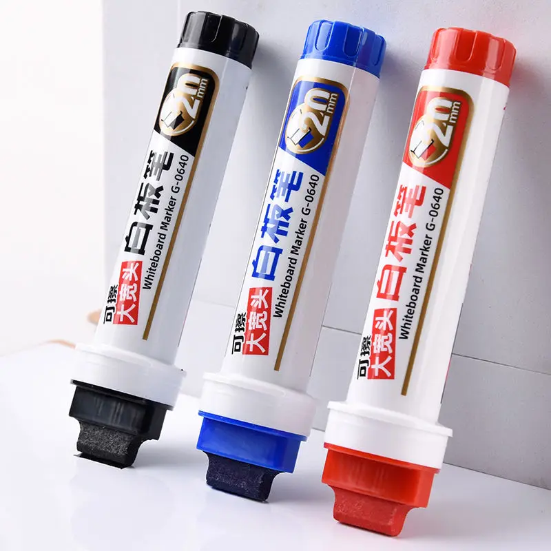 JUMBO-Recarregáveis Dry Erase Whiteboard Markers, 20 milímetros ponta plana, adequado para visibilidade clara, preto, vermelho, tinta azul, ideal para o escritório