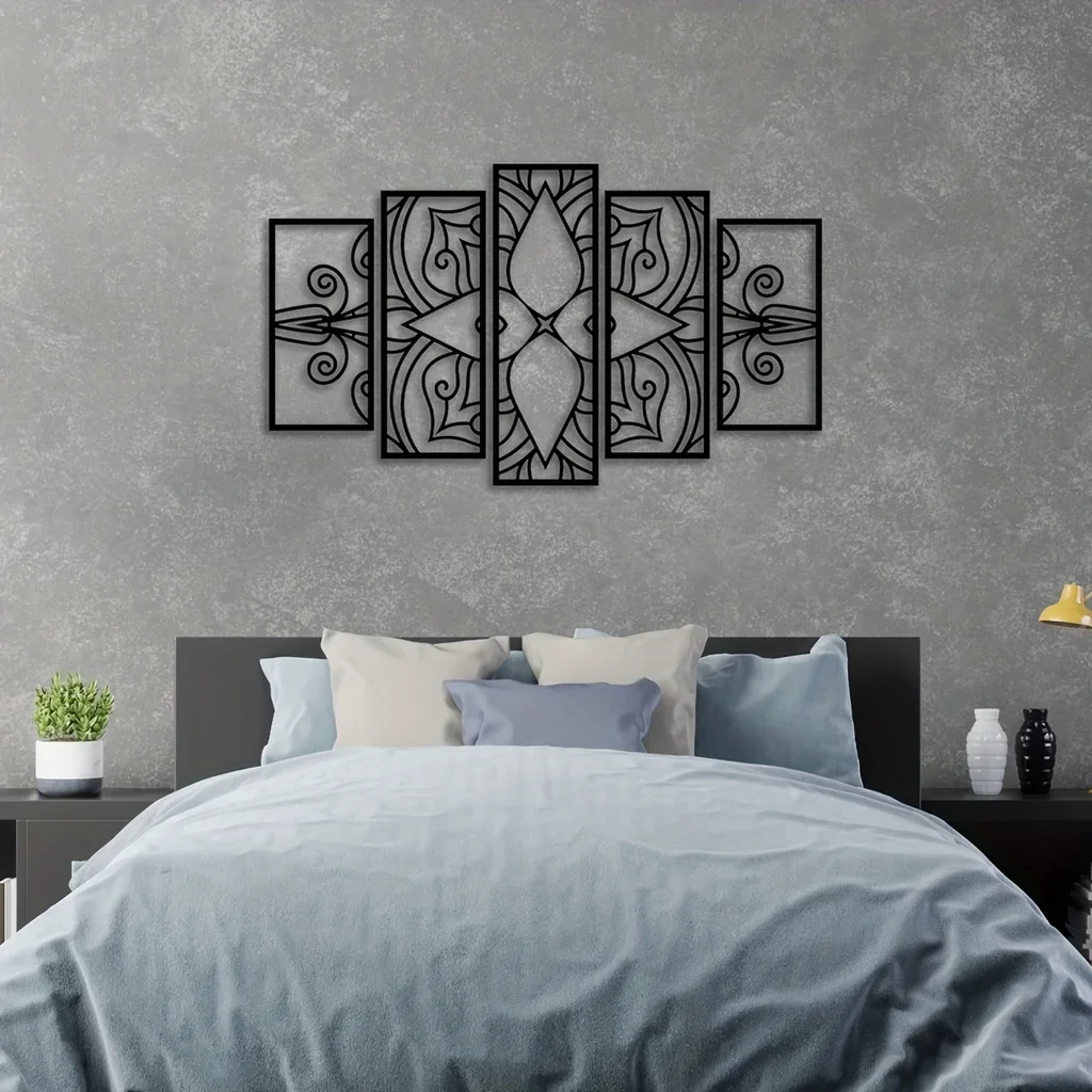 5pcs/Set, Mandala Wall Decor Laser Cutting Metal Wall Art, Metal Wall Hanging, Mandala Wall Decor Metal Art