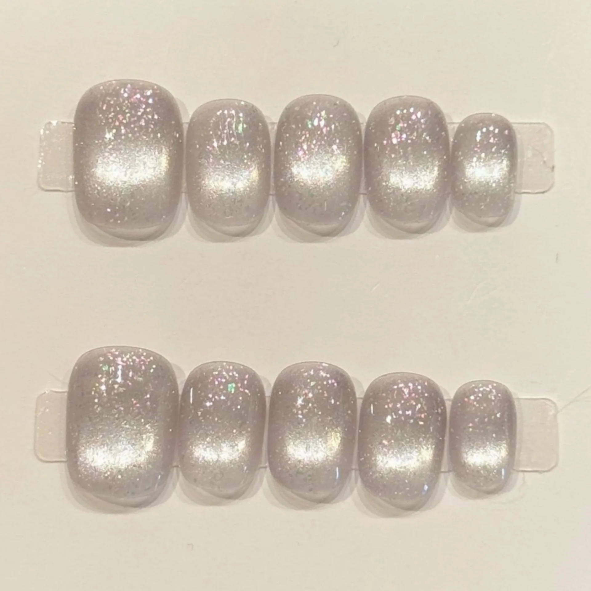 10 pièces faux ongles faits à la main Art avec paillettes strass faux ongles pointe coloré oeil de chat Simple court carré rond presse sur les ongles