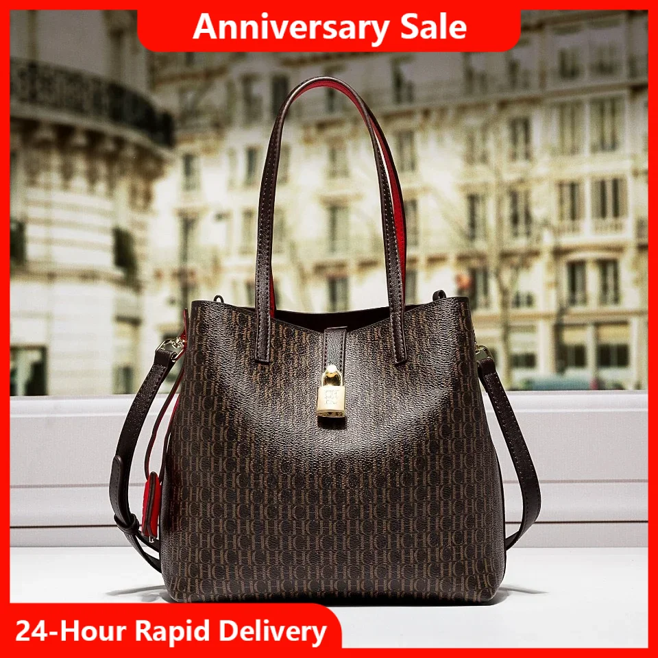 

CH Premium Versatile Leather Crossbody Bag Ladies Large Capacity Daily Commuter Tote Bag Letter Print Design Ladies Fashion